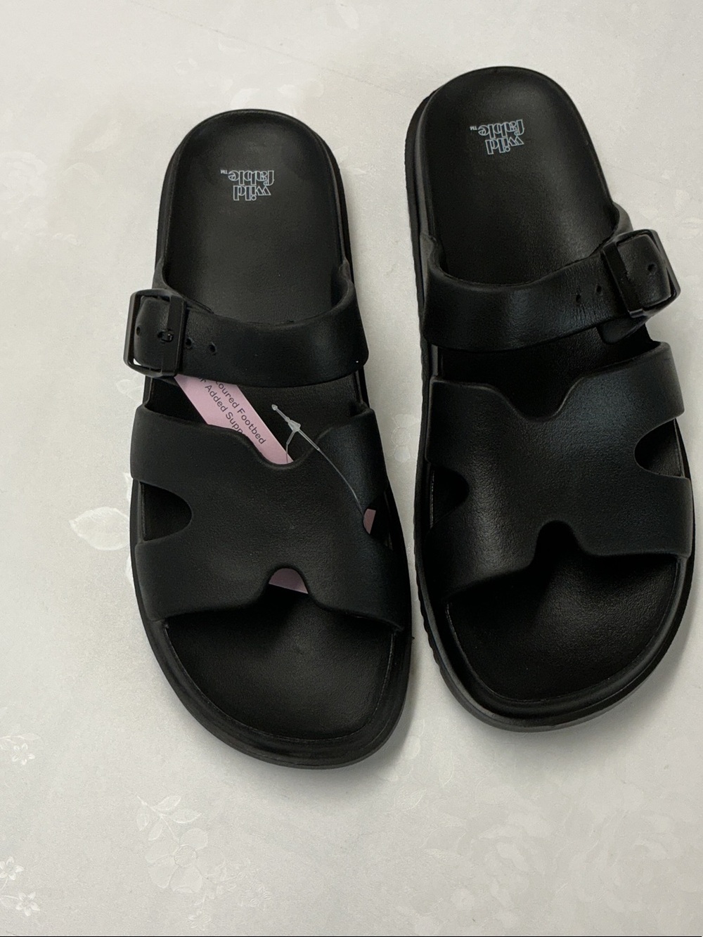 wild fable Black Double-Strap Slide Sandals with Buckle